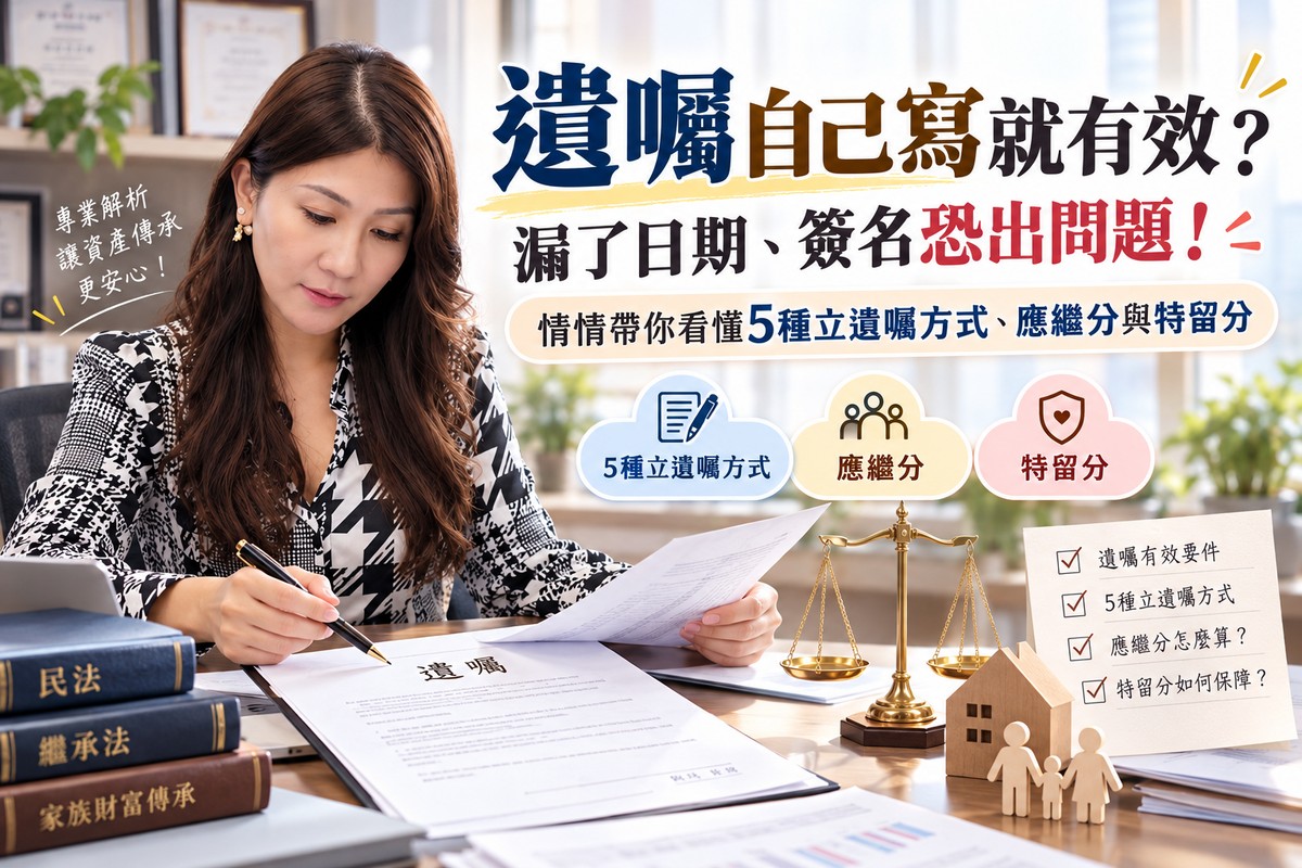 遺囑自己寫就有效？漏了日期、簽名恐出問題！情情帶你看懂5種立遺囑方式、應繼分與特留分