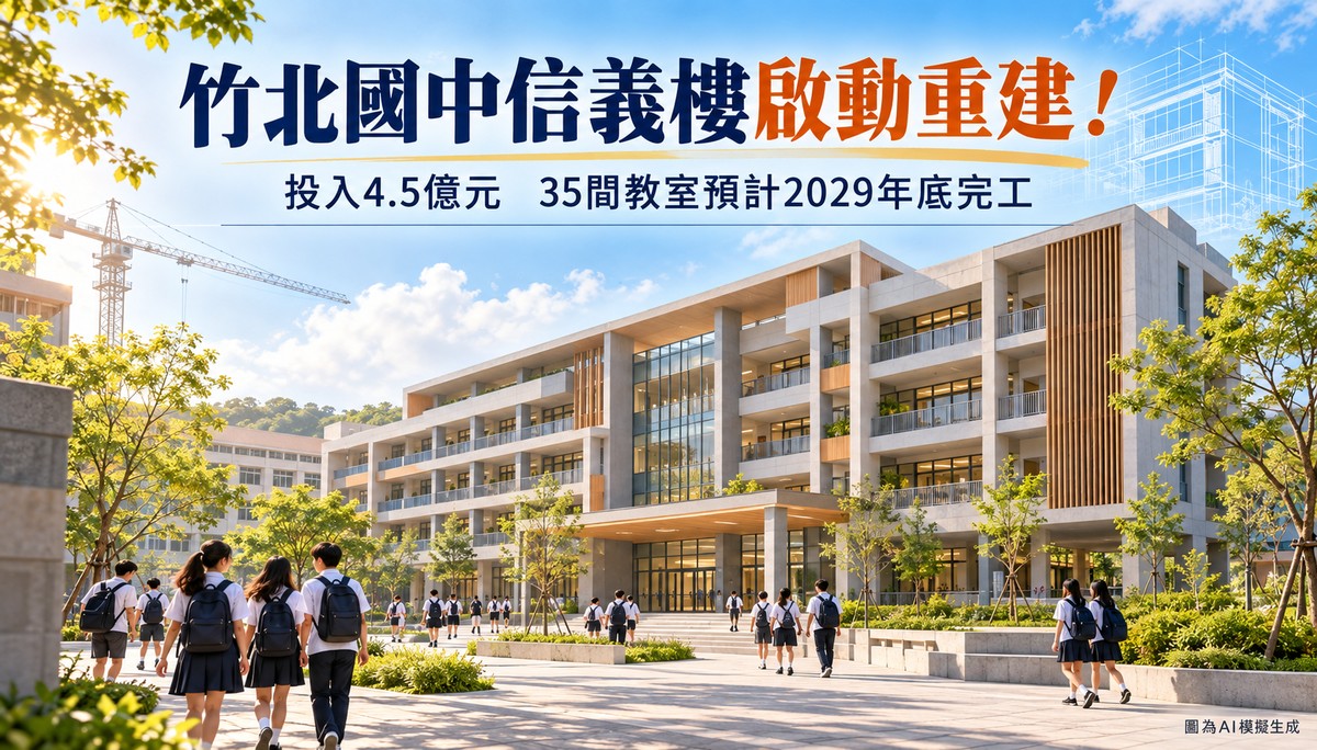 竹北國中信義樓要重建了！投入4.5億元　35間教室預計2029年底完工