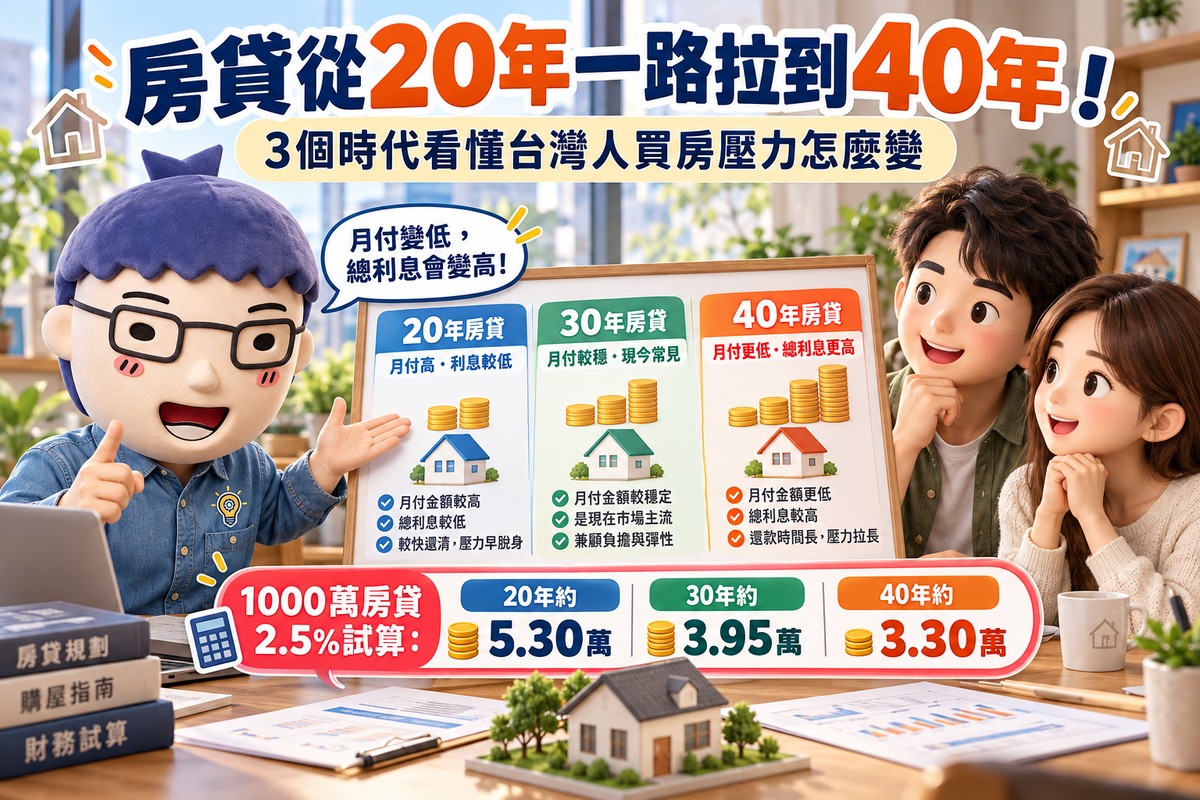 房貸從20年一路拉到40年！三個時代看懂台灣人買房壓力怎麼變
