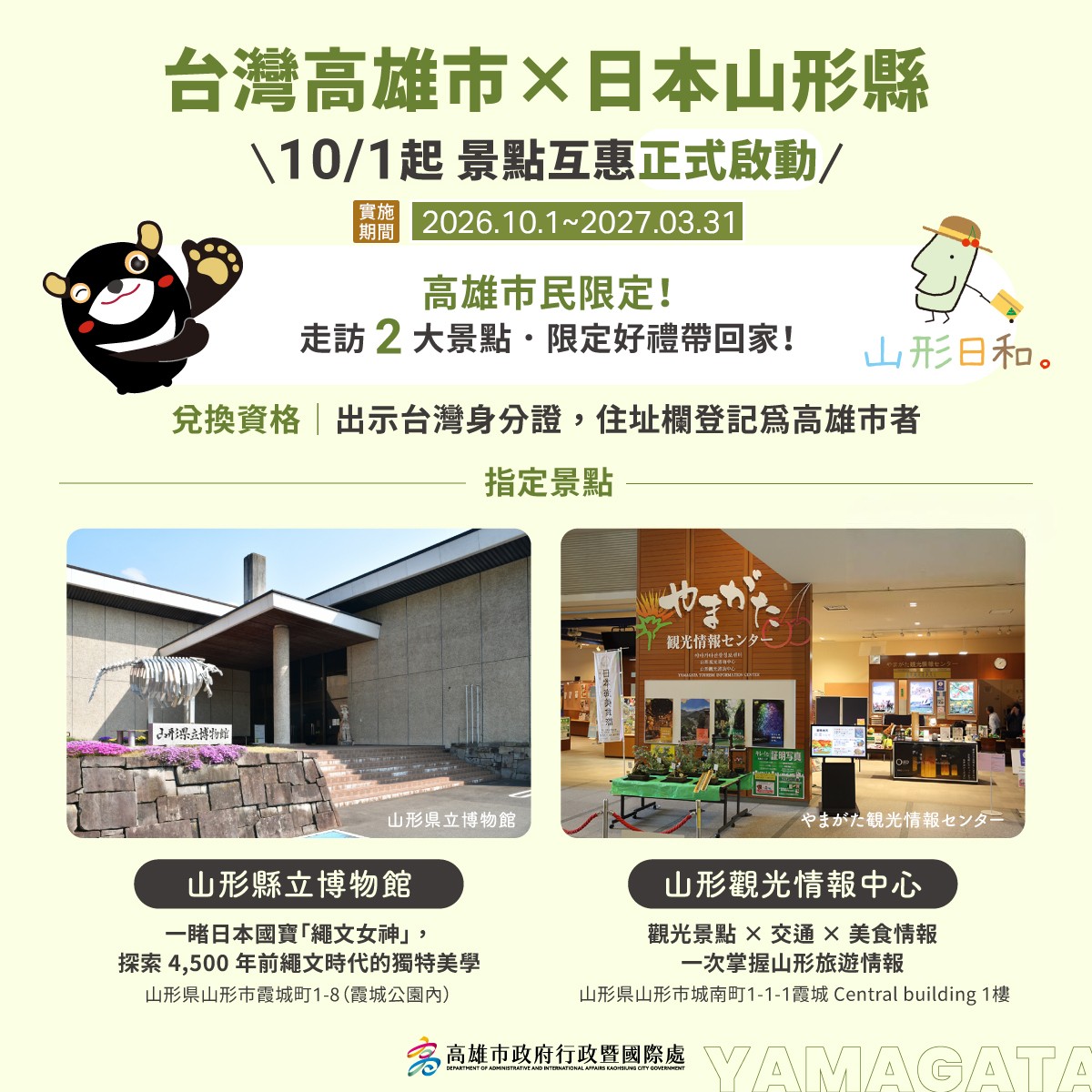 【高雄人限定好康／去山形縣玩拿限定好禮！10月起持身分證衝2景點 高雄－仙台直飛超方便】