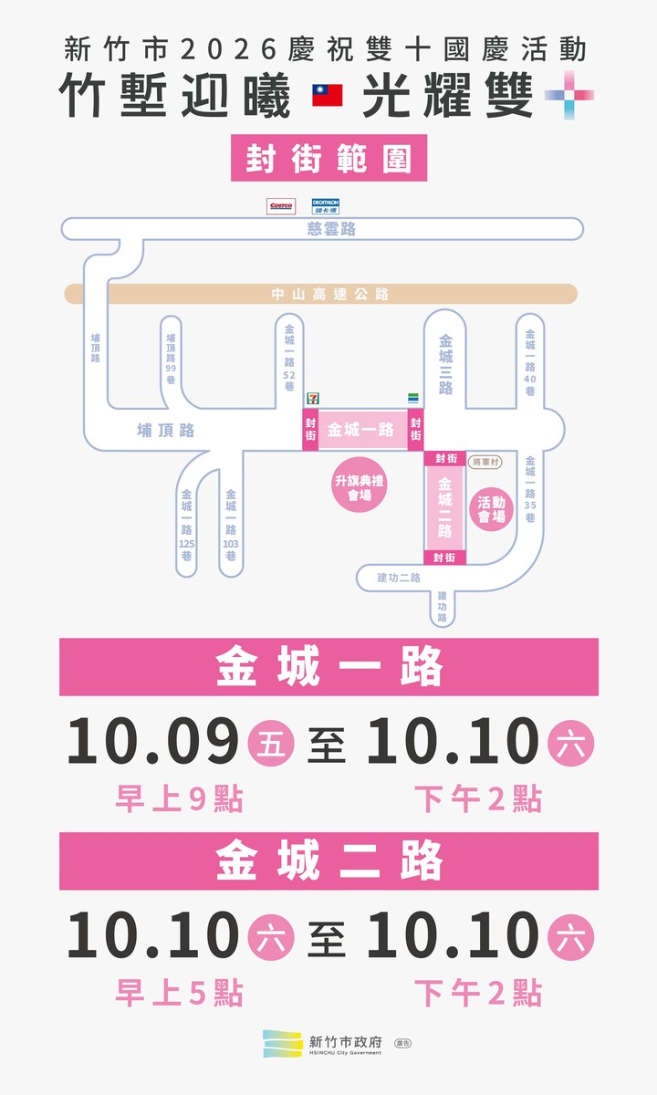 【新竹國慶升旗10/10登場！高虹安邀市民金城一路歡慶 交通管制、接駁資訊一次看】