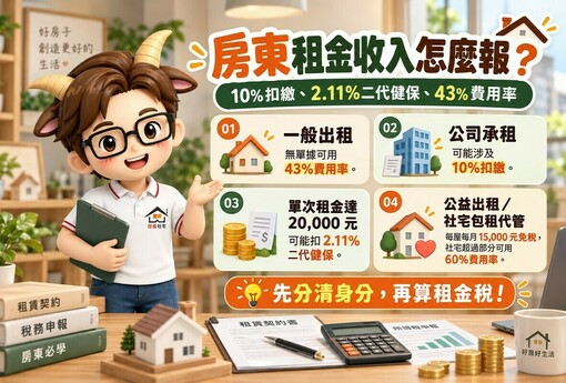 房東租金收入怎麼報｜10%扣繳、2.11%二代健保、43%費用率一次看