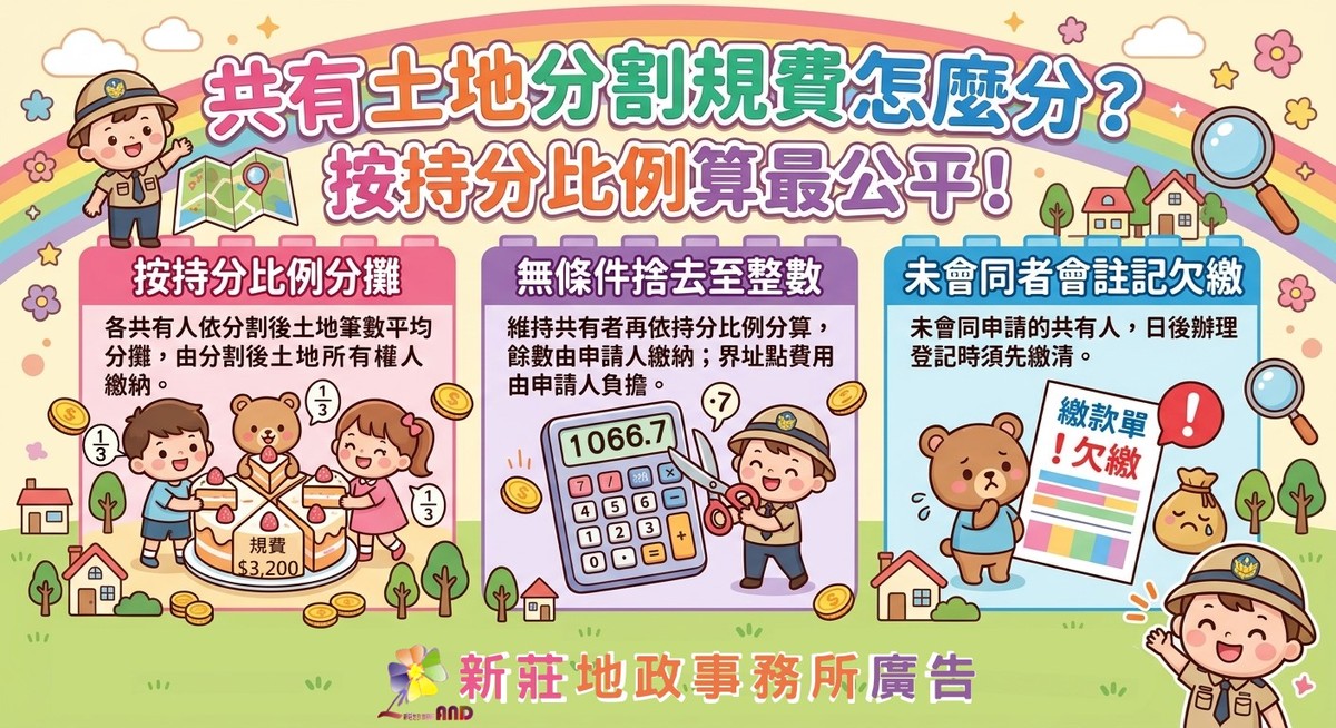 共有土地分割複丈費怎麼分？新莊地政：按分割後筆數平均分攤 未會同者註記欠繳