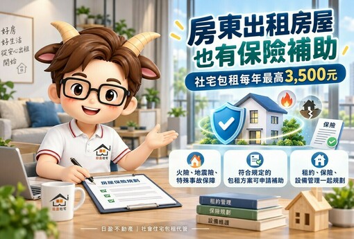 房東出租房屋也有保險補助！社宅包租每年最高3,500元　火險、地震險、特殊事故保障一次看