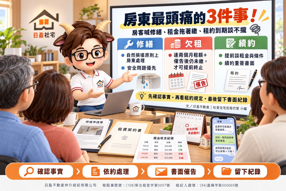 房東最頭痛的3件事！房客喊修繕、租金拖著繳、租約到期談不攏　日盈小編教你依法處理 