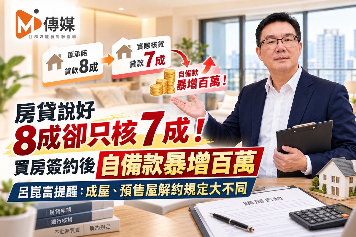 房貸說好8成卻只核7成！買房簽約後自備款暴增百萬　呂崑富提醒：成屋、預售屋解約規定大不同