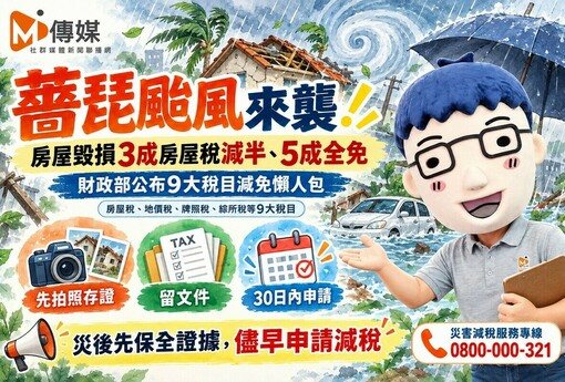 薔琵颱風來襲！房屋毀損3成房屋稅減半、5成全免　財政部公布9大稅目減免懶人包