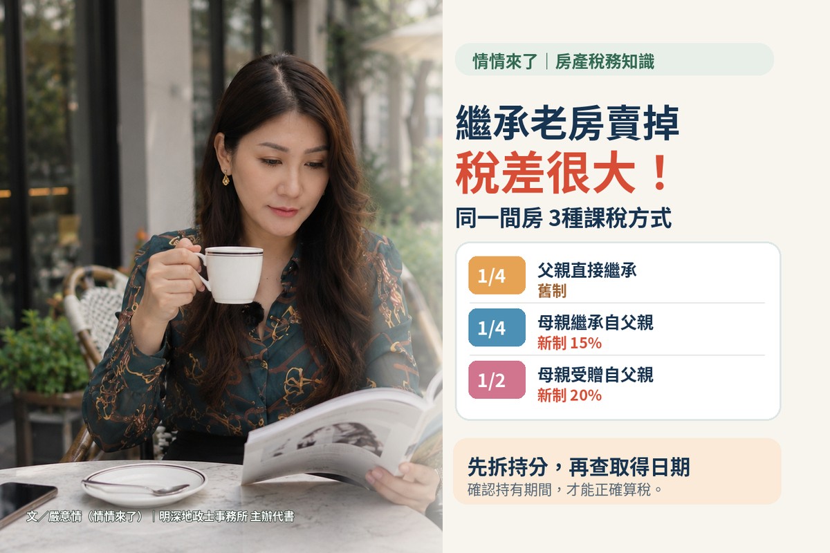 繼承老房賣掉稅差很大!同一間房竟有3種課稅方式 情情提醒:連續繼承先查取得日