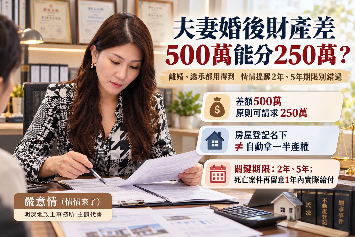 夫妻婚後財產差500萬能分250萬? 離婚、繼承都用得到　情情提醒2年、5年期限別錯過