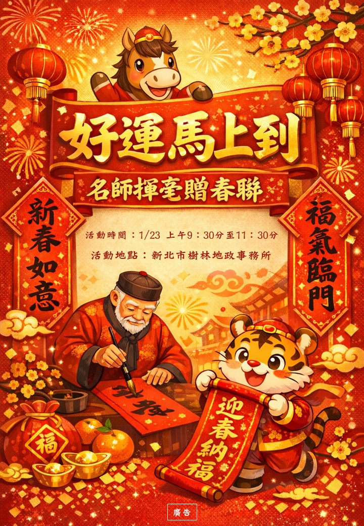 樹林地政舉辦「好運馬上到 名師揮毫贈春聯」