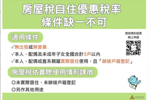 掌握房屋稅2.0新制！竹市稅務局帶您一次看懂自住用優惠稅率申請與注意事項