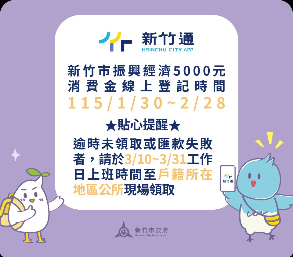 竹市5,000元消費金數位申請2/28截止 高虹安市長提醒市民把握機會
