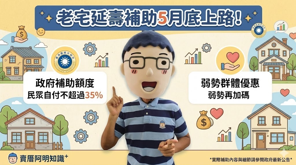 老宅延壽補助5月底上路！政府：民眾自付不超過35％，弱勢再加碼