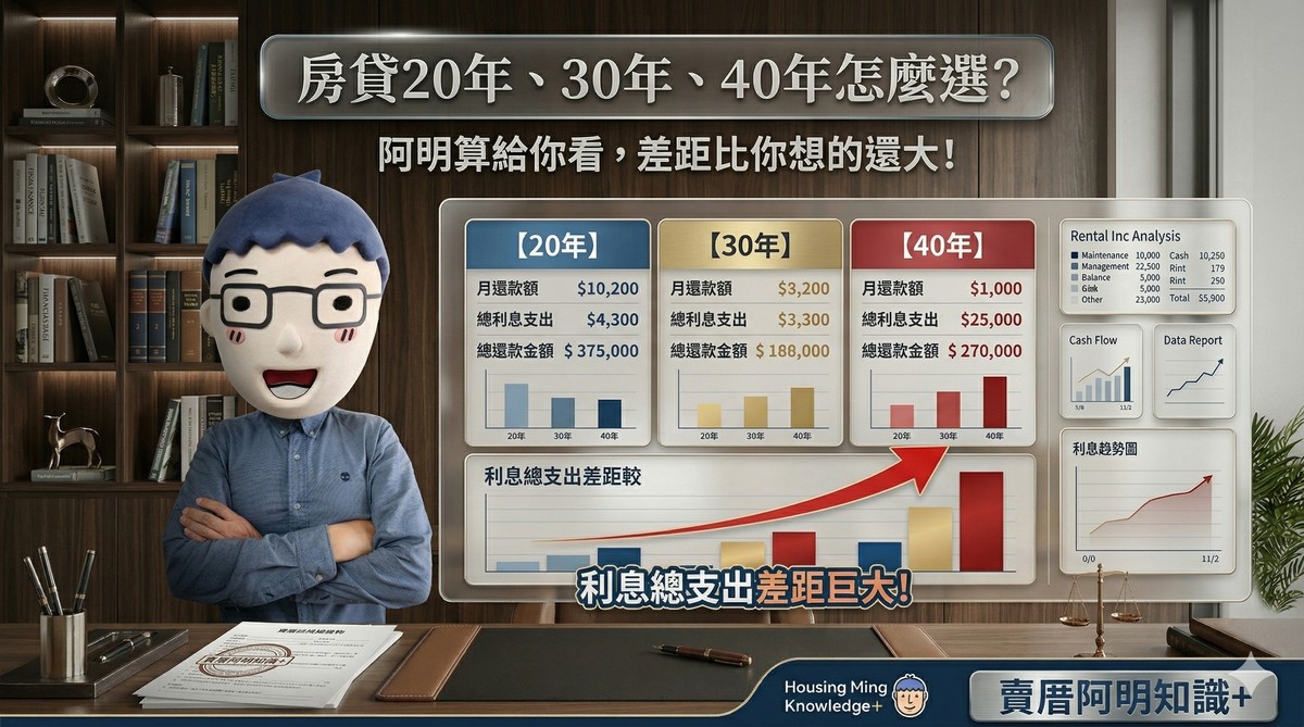 房貸20年、30年、40年怎麼選？阿明算給你看，差距比你想的還大！
