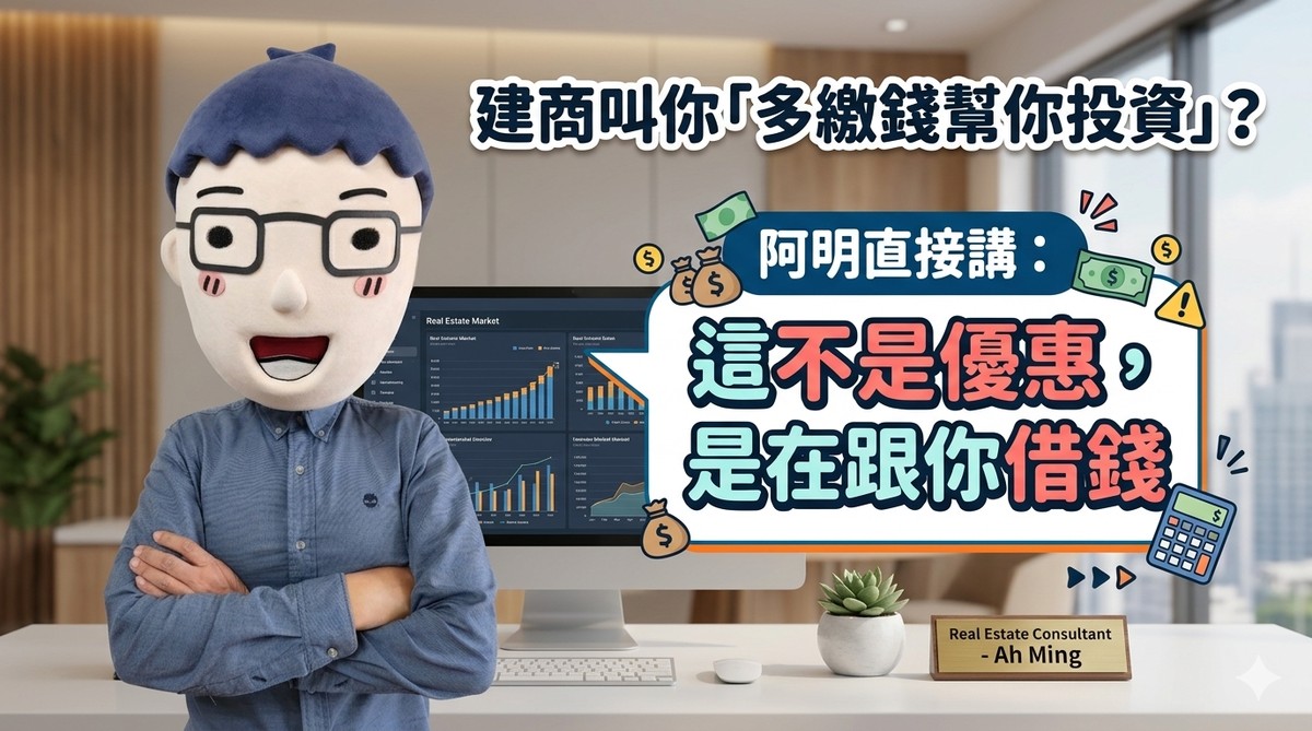建商叫你「多繳錢幫你投資」？阿明直接講：這不是優惠，是在跟你借錢