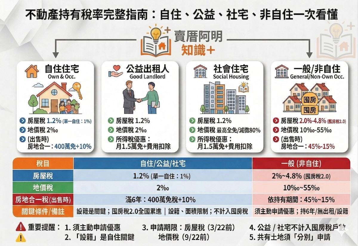 台灣不動產稅率完整解析：一般住宅、自用住宅、公益出租人一次看懂