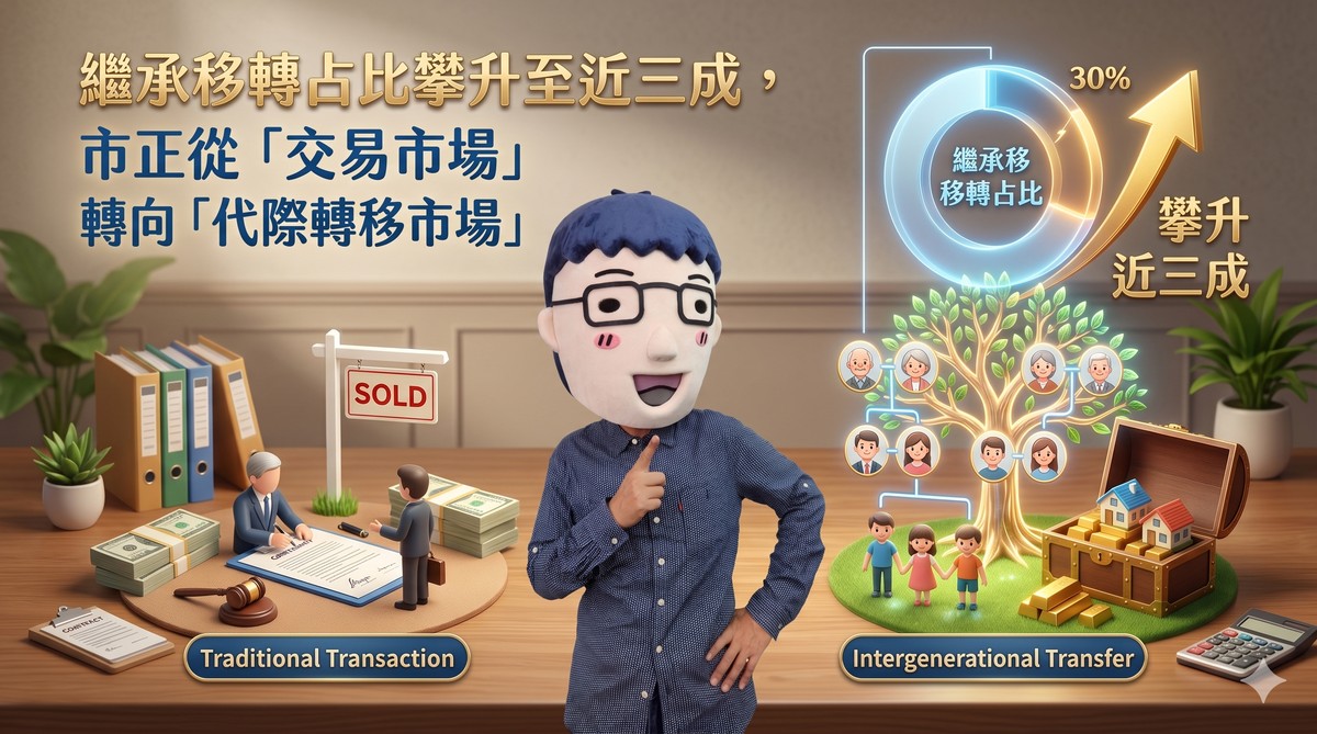 繼承移轉占比攀升至近三成，市正從「交易市場」轉向「代際轉移市場」