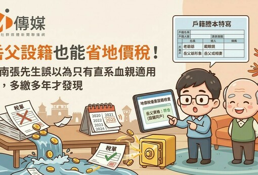 岳父設籍也能省地價稅！台南張先生誤以為只有直系血親適用，多繳多年才發現