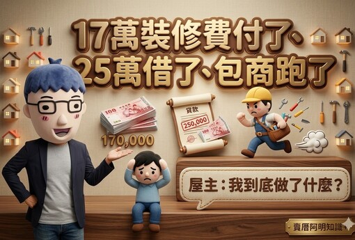 17萬裝修費付了、25萬借了、包商跑了 屋主：我到底做了什麼？