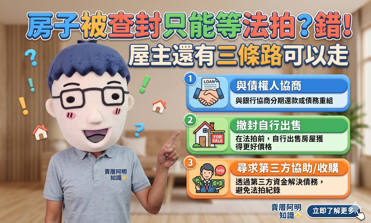 房子被查封只能等法拍？錯！查封到拍定前的黃金空檔，屋主還有三條路可以走
