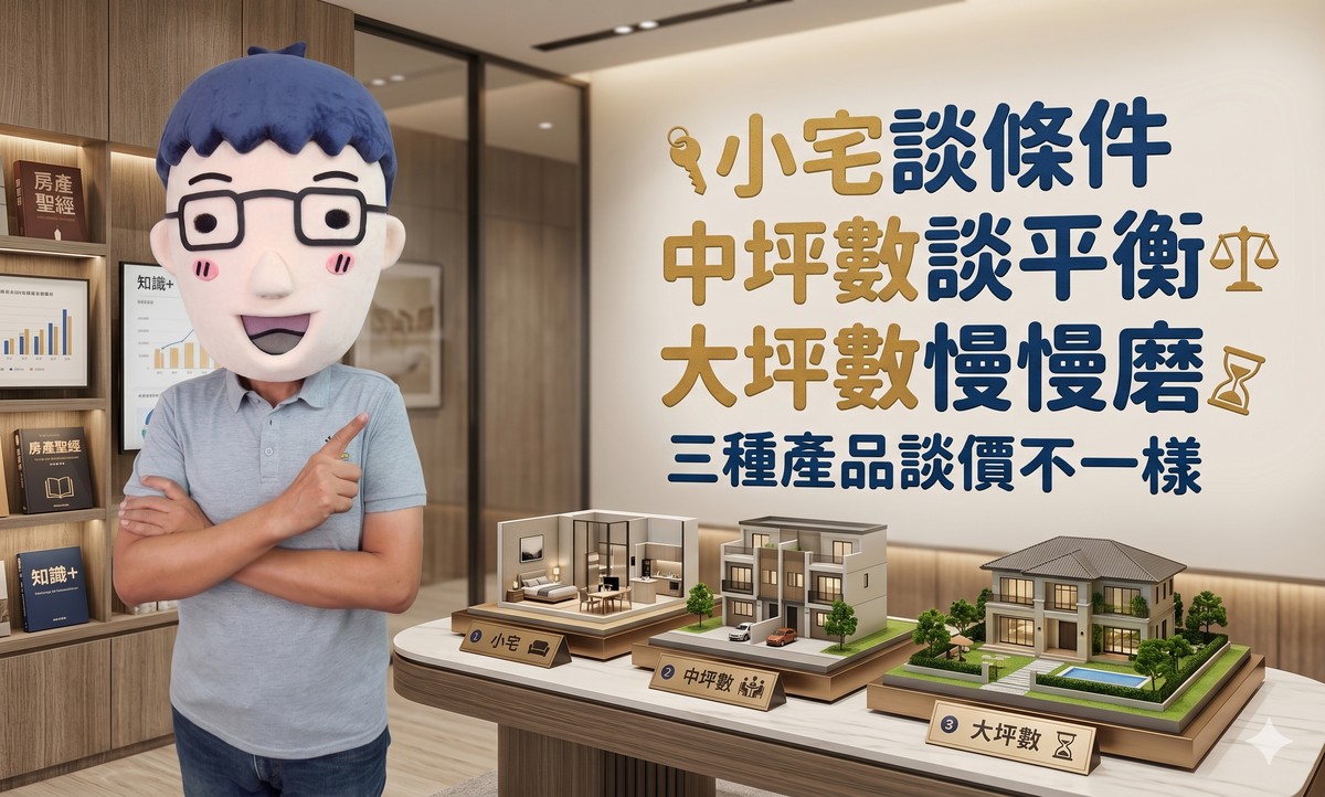 小宅談條件、中坪數談平衡、大坪數慢慢磨，三種產品殺價方式不一樣