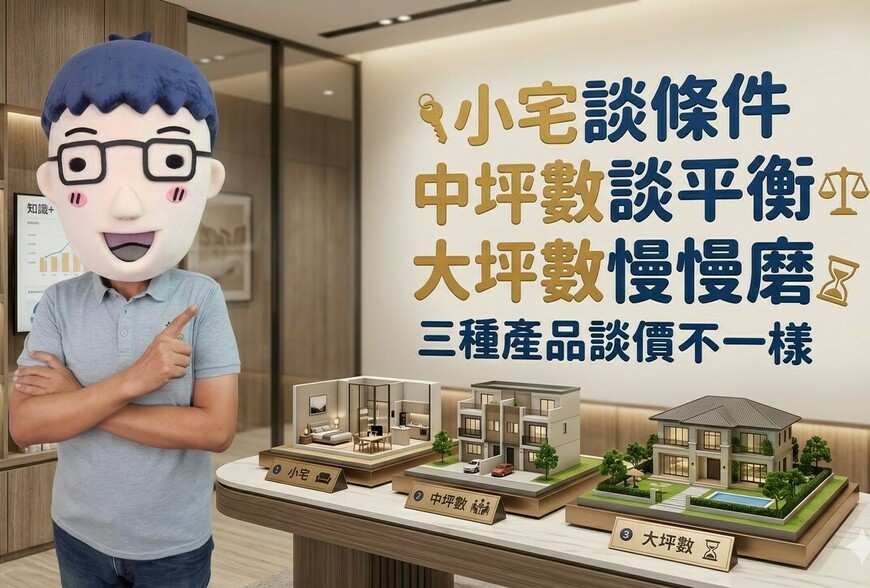 小宅談條件、中坪數談平衡、大坪數慢慢磨，三種產品殺價方式不一樣