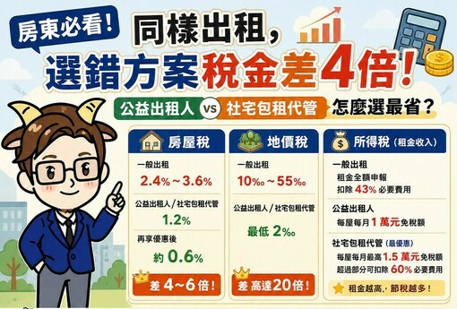 房東必看！同樣出租，選錯方案稅金差4倍！公益出租人vs社宅包租代管怎麼選最省？