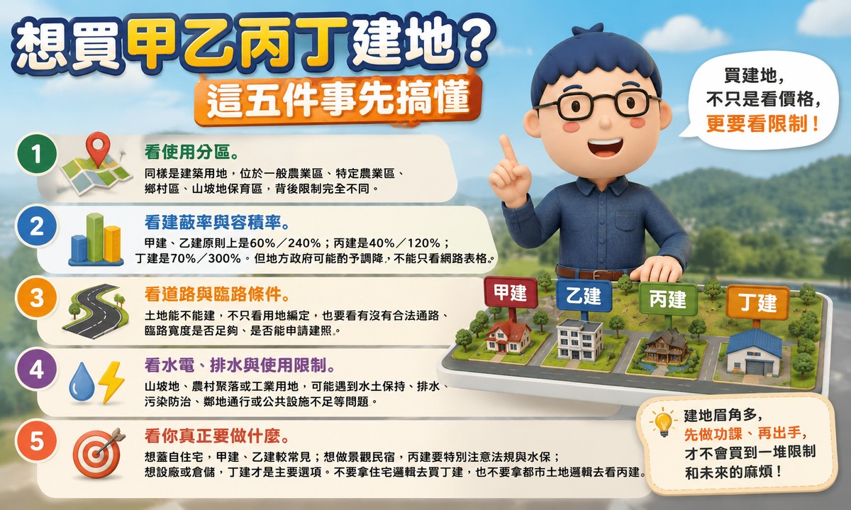 想買甲乙丙丁建地？這五件事先搞懂
