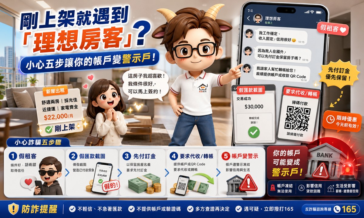 剛上架就遇到「理想房客」？小心五步讓你的帳戶變警示戶！