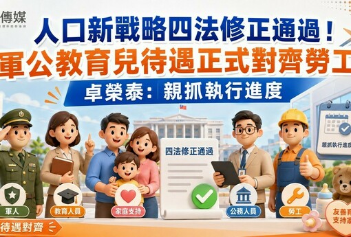 人口新戰略四法修正通過！軍公教育兒待遇正式對齊勞工 卓榮泰：親抓執行進度