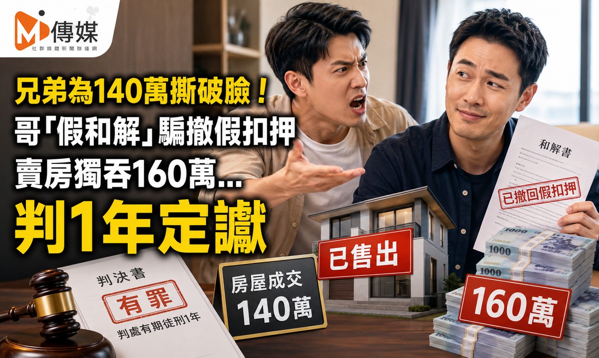 兄弟為140萬撕破臉!哥「假和解」騙撤假扣押 賣房獨吞160萬…判1年定讞