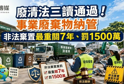 廢清法三讀通過！事業廢棄物納管 非法棄置最重關7年、罰1500萬