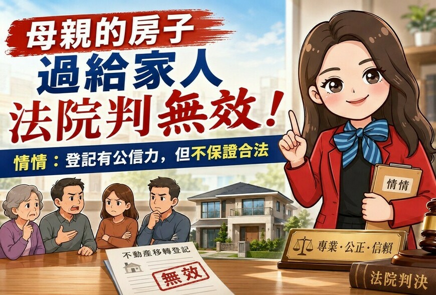 母親的房子過給三妹 法院判無效！代書：登記有公信力，但不保證交易合法