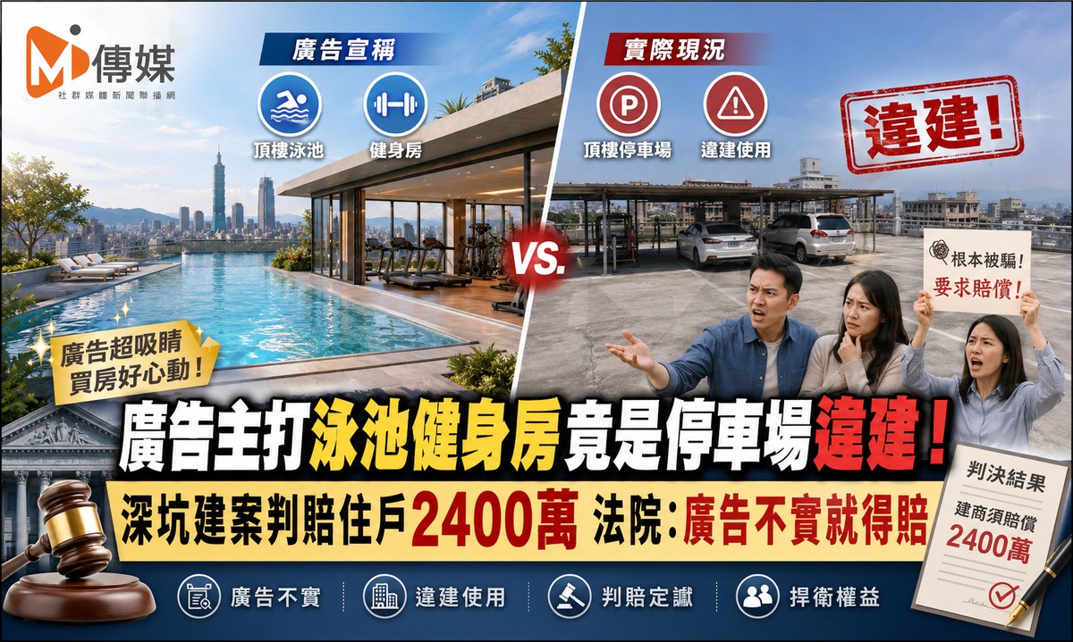 廣告主打泳池健身房竟是停車場違建!深坑建案判賠住戶2400萬 法院:廣告不實就得賠