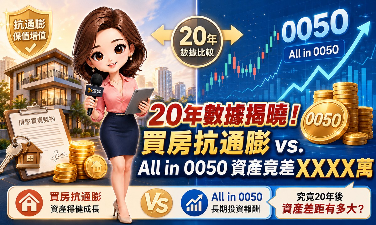 20年數據揭曉！買房抗通膨 vs. All in 0050 資產竟差XXXX萬