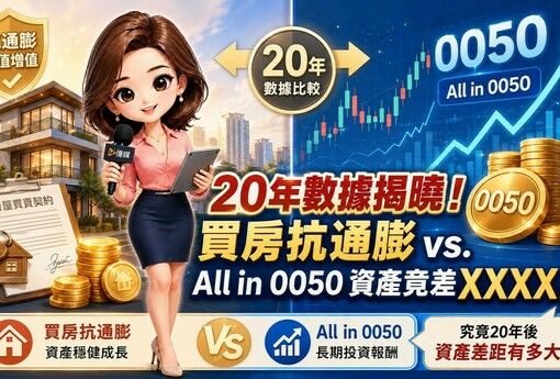 20年數據揭曉！買房抗通膨 vs. All in 0050 資產竟差XXXX萬