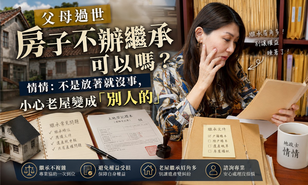 父母過世房子不辦繼承可以嗎?情情:不是放著就沒事,小心老屋變成「別人的」