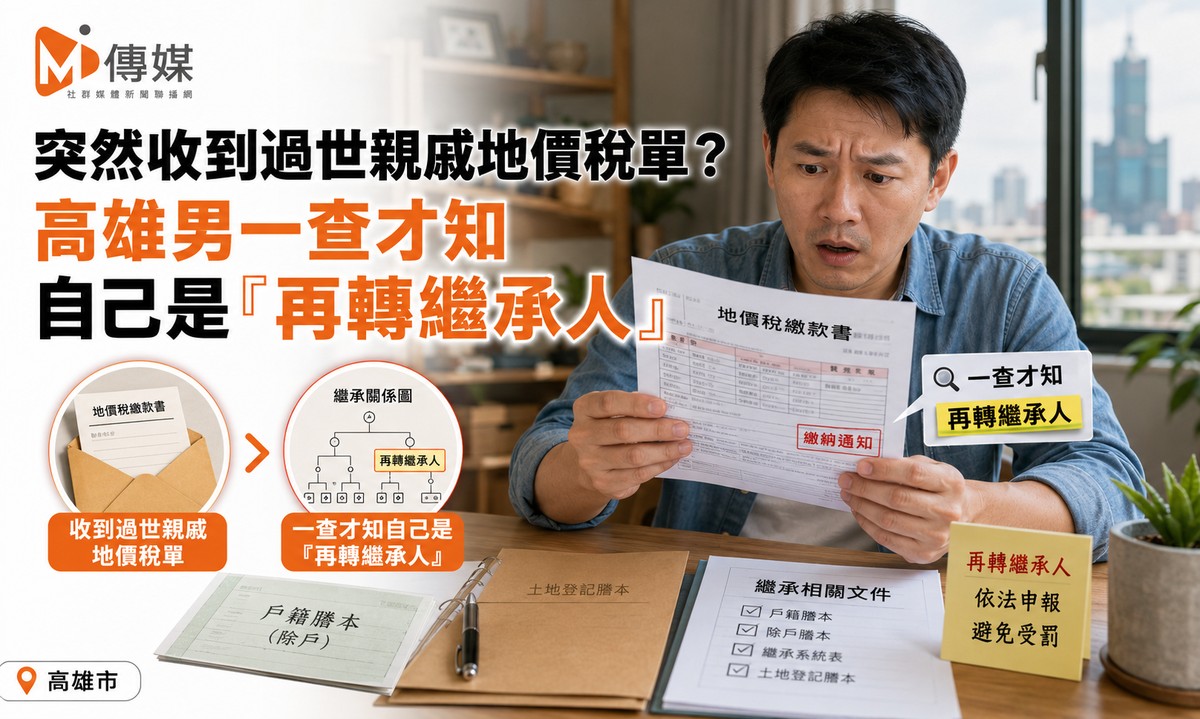 突然收到過世親戚地價稅單？高雄男一查才知自己是「再轉繼承人」
